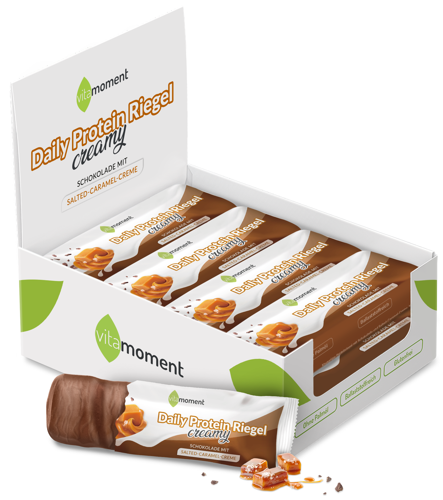 Daily Protein Riegel Creamy - Schoko Salted Caramel, 12er Box - VitaMoment Produkt