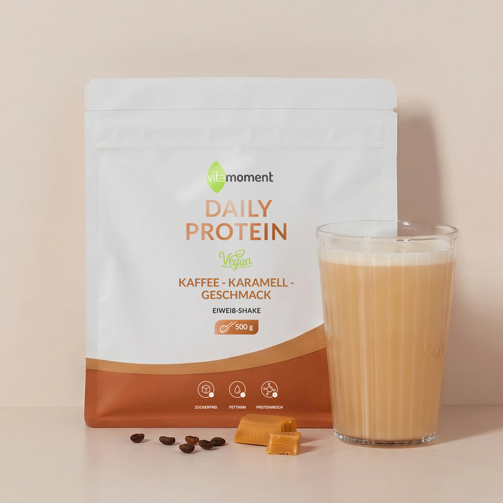 Daily Protein Shake Vegan - Kaffee-Karamell, 500g - VitaMoment Produkt